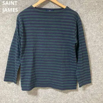 SAINT JAMES 네이비와 그린 스트라이프 긴팔 T셔츠