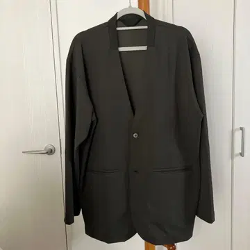 글로벌 워크 카키 노카라 스트레치 자켓 가디건