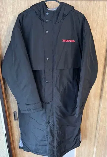HONDA 후드 부착 폴리에스테르 롱 자켓 블랙