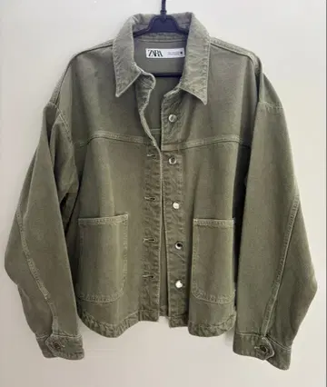 [ ZARA ] 카키 데님 자켓 M 사이즈 오버 사이즈풍