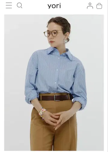 yori 2024aw 미니 프릴 스트라이프 셔츠 블루 36