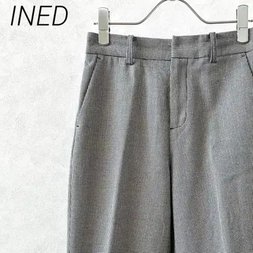 INED 슬랙스 테이퍼드 팬츠 센터 프레스 하운드투스 패턴 포켓 부착