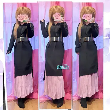 V넥 니트 원피스 허리밴딩 플레어 스커트 깔끔한 언니 갸루 코디 판매