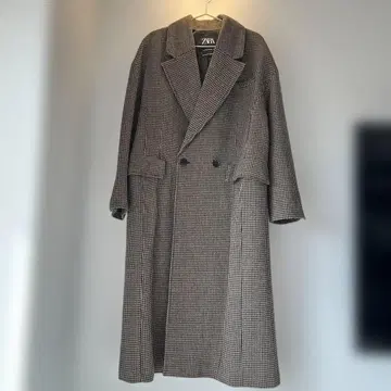 ZARA 체크 무늬 더블 브레스트 코트