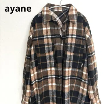 ayane (아얀) 체크 무늬 샤기 롱 셔츠 코트 울 혼방