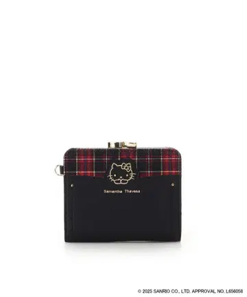 완판! 사만다 타바사 [ 체크 무늬 키티 ] 금속 장식 접이식 지갑 블랙