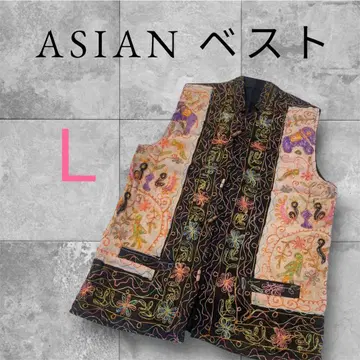 동양인 자수 장식 컬러풀 베스트 L