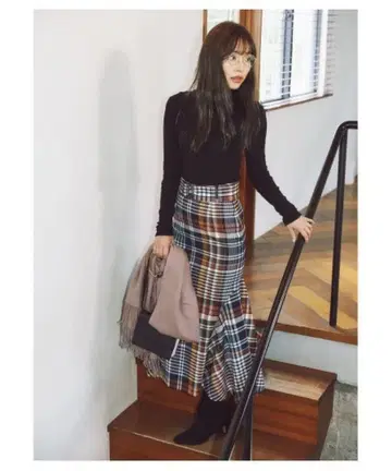 SNIDEL 체크 머메이드 스커트 롱 스커트