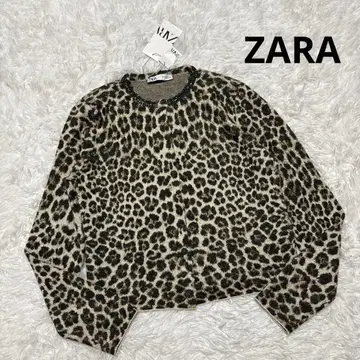 택 포함 새상품 ZARA 레오파드 패턴 니트 가디건 비쥬