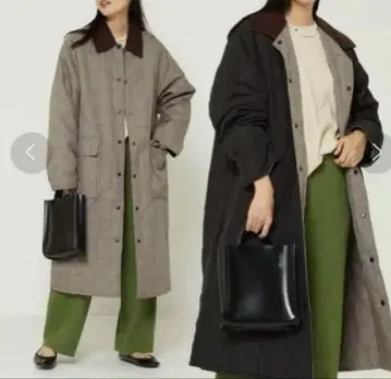프릭스스토어 리버서블 퀼트 체크 롱 코트