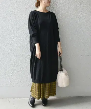 SHIPS any 파인 메리노 코쿤 퍼프 실루엣 원피스 블랙