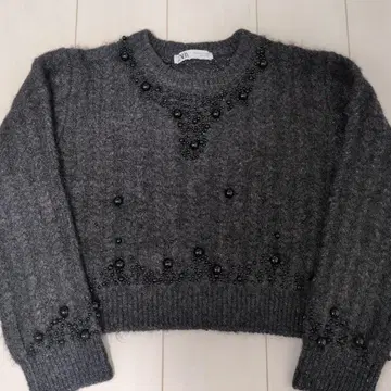 새상품급 ZARA 비즈 장식 그레이 긴팔 스웨터