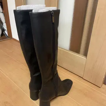 블랙 합성 피혁 롱 부츠