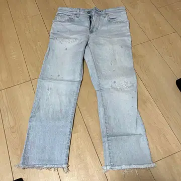 라이트 블루 데님 프린지 밑단