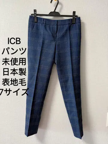 미사용 ICB 겉감 100% 모 팬츠 체크 무늬 size 7