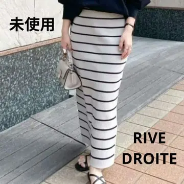 미사용 RIVE DROITE 보더 타이트 스커트 베이지 36 M