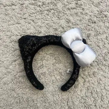 고양이 귀 머리띠 블랙 리본 포함