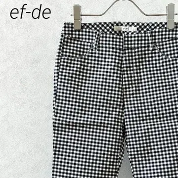 ef-de 슬랙스 앵클 기장 체크 무늬 포켓 부착 밑단 버튼 심플