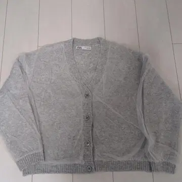 ZARA 그레이 튤 니트 가디건 오간자