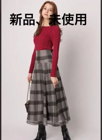새상품 리랜드트루 체크 무늬 플레어 롱 스커트 M
