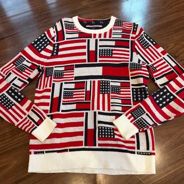 Tommy Hilfiger 성조기 로고 플래그 올 로고 무늬 니트 여성용