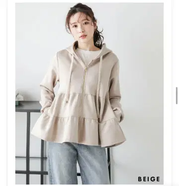 [ 미사용 새상품 ] 라 티어드 지퍼 후드티 베이지