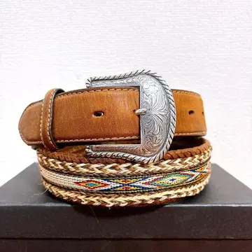 토니 라마 네이티브 무늬 오르테가 웨스턴 가죽 벨트 브라운