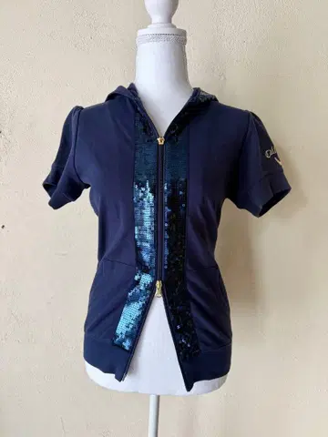 새상품 Callaway 후드 부착 네이비 반팔 스웨터 후드티