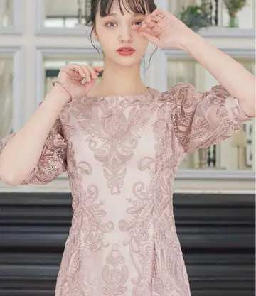 niana 자수 레이스 백리본 타이트 드레스 핑크 S 사이즈