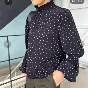 Spick & Span 네이비 도트 무늬 긴팔 블라우스