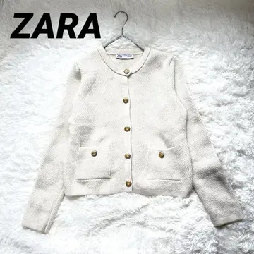 ZARA 화이트 노카라 가디건 골드 버튼 고져스 L