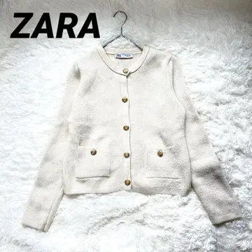 ZARA 화이트 노카라 가디건 골드 버튼 고져스 L