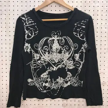 Y2K 페어리 그런지 구제 의류 흐릿한 메탈릭 프린트 긴팔 티셔츠 상의