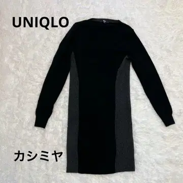 UNIQLO 캐시미어 니트 원피스 블랙 그레이 여성용 M 유니클로