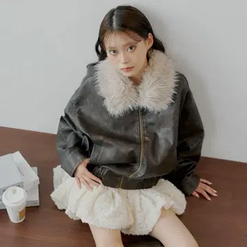 Chico 치코 페이크 레더 루즈 지퍼 블루종 브라운 M