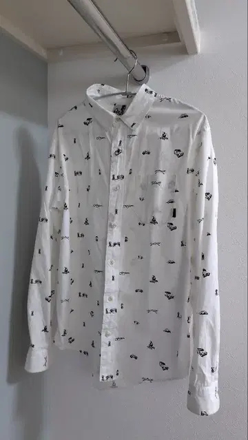 CHUMS 참스 화이트 프린트 패턴 긴팔 셔츠