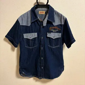 [ 레어 ] INDIAN MOTOCYCLE 자수 반팔 데님 웨스턴 셔츠