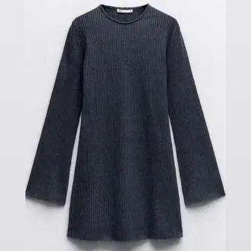 [오늘 3500엔] ZARA 다크 그레이 리브 니트 긴팔 미니 원피스 S