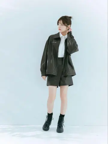 Boka nii ZIP 가죽 자켓 & 가죽 미니 스코트 셋업