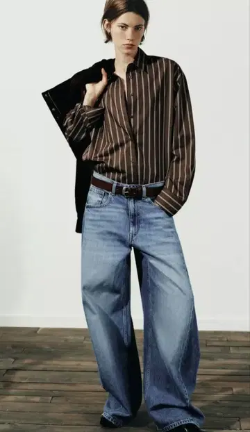 ZARA 자라 오버사이즈 플루이드 셔츠 브라운 M 사이즈