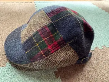 울 트위드 체크 무늬 헌팅 캡