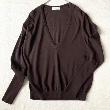 24AW 슬로브 이에나 워셔블 플레인 V넥 니트 브라운 F