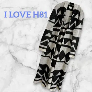 I LOVE H81 기하학 패턴 롱 가디건 울 혼방