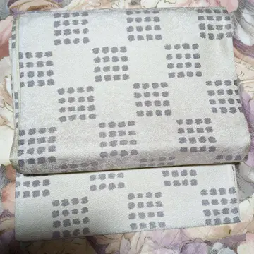 크림색과 그레이지 체크 패턴 후쿠로 오비