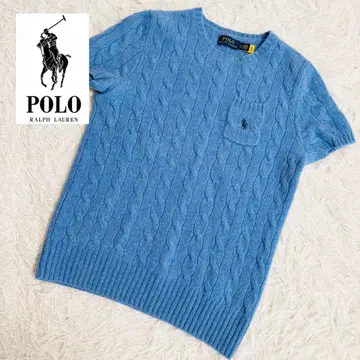 폴로 랄프로렌 현행 택 캐시미어 혼방 반팔 케이블 니트 포니 자수