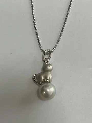 진주 고양이 모티브 펜던트 체인 (실버)