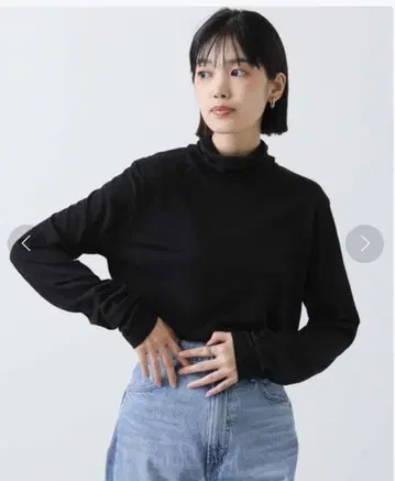 그레이 하이넥 벨로아 x 시어 터틀넥 티셔츠 미사용