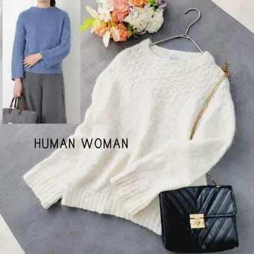 새상품급*휴먼 우먼*코튼 슬라브 모헤어 니트*화이트