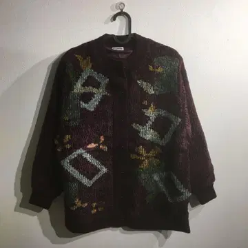 Pigalle 꽃 패턴 니트 가디건 자켓 와인 레드