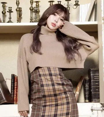 Darich 컬러 숏 리브 니트 모카 프리 사이즈